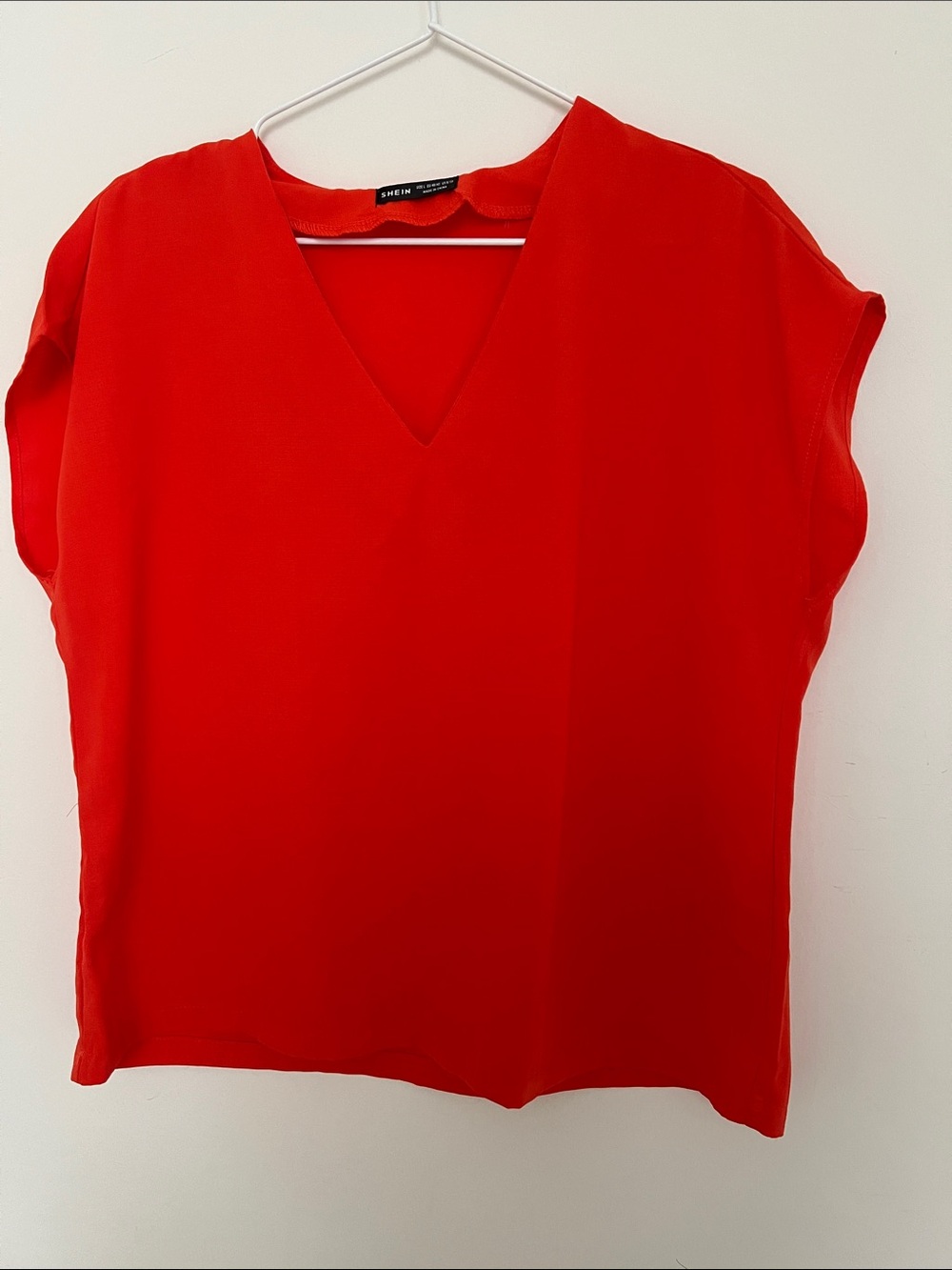 SHEIN Red V-Neck Cap Sleeve Blouse
